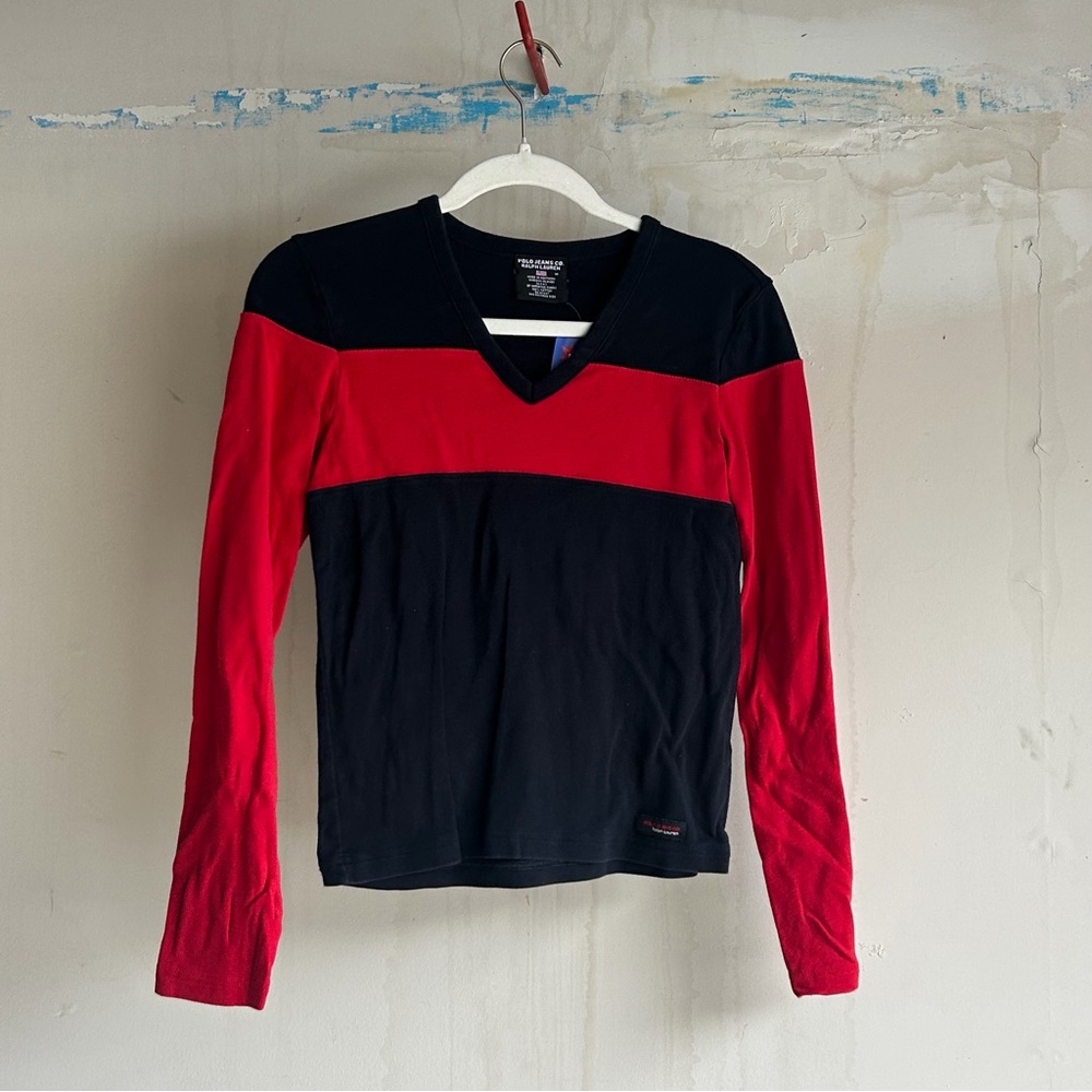 Y2K Ralph Lauren Black and Red Polo Jeans Top